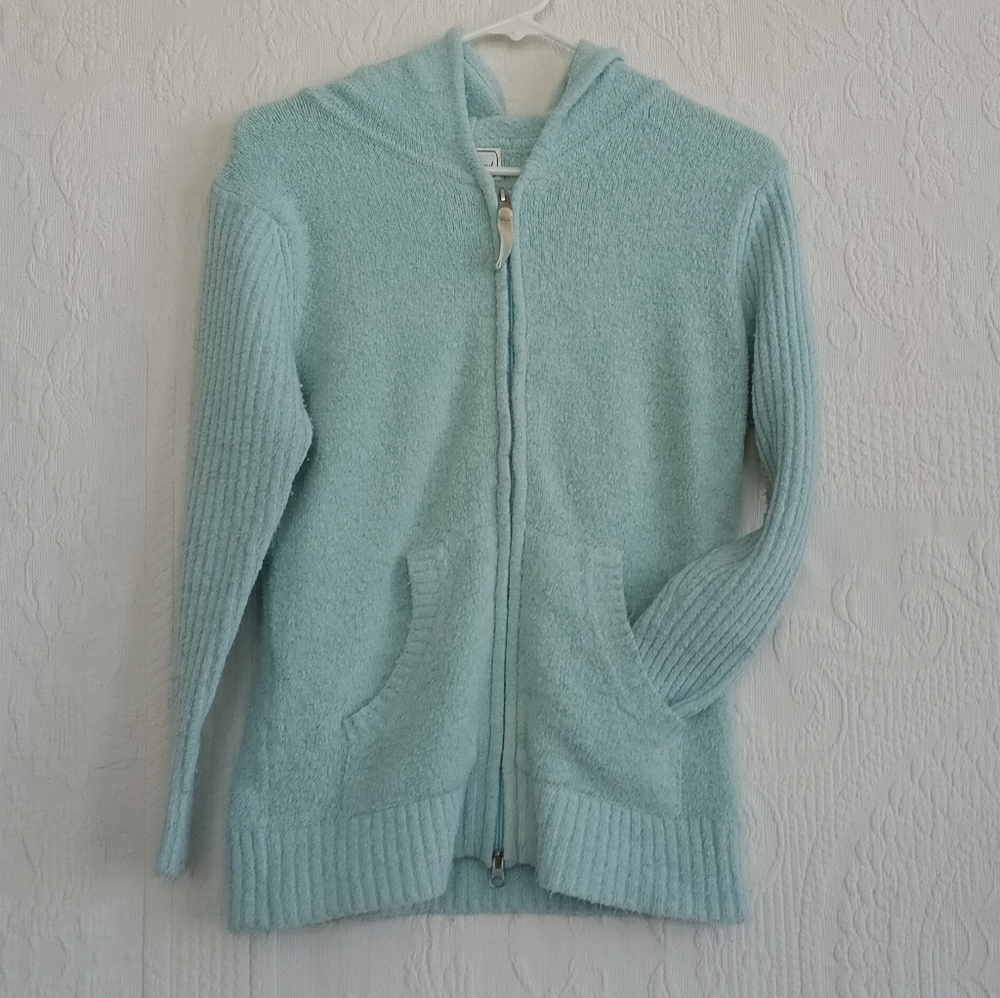 Cozy Aqua Blue Hooded Cardigan Fuzzy Teddy Hooded Soft Comfy Pastel Mint Green - Picture 12 of 12